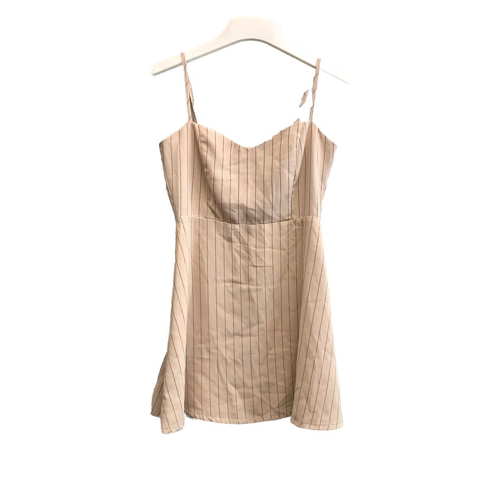 Superdown Beige Pinstripe Sleeveless Mini Dress Adjustable Strap Small NWT